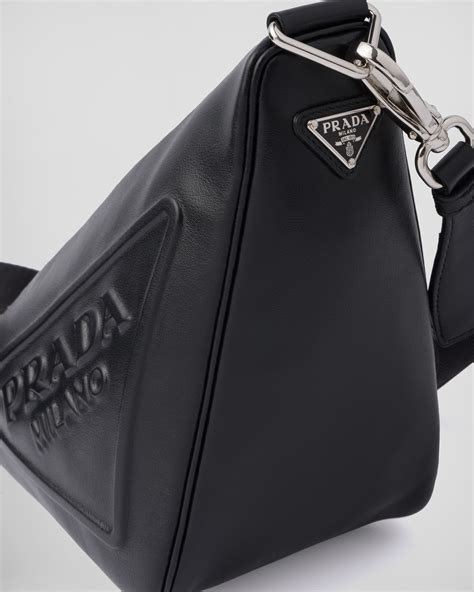 prada shoulder bag black leather|Prada triangle leather shoulder bag.